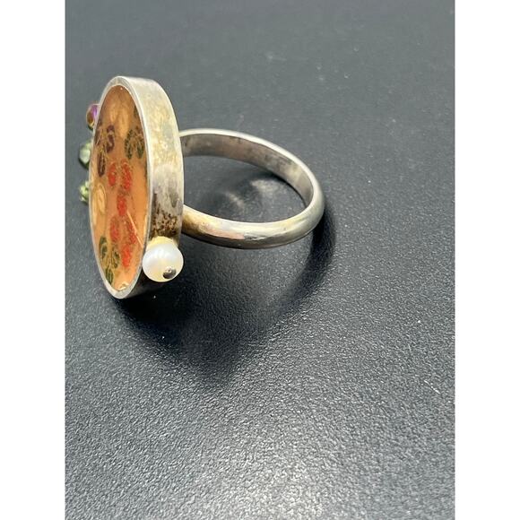 Vintage Mexican 925 Sterling Silver Pressed Flower Ring Signed AMIKO #1341 - Picture 11 of 16